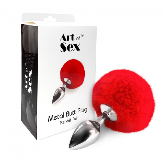 Металевий анальний затор М Art of Sex - Metal Butt plug Rabbit Tail, Червоний Металевий анальний затор М Art of Sex - Metal Butt plug Rabbit Tail, Червоний