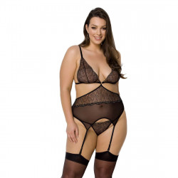 Корсет із пажами Passion AMBERLY CORSET 4XL/5XL, black, асиметричний крій, мережива, стрінги