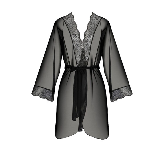 Пеньюар Passion Amberly Peignoir 4XL/5XL black, ажурні декольте та манжети, широкі рукави Пеньюар Passion Amberly Peignoir 4XL/5XL black, ажурні декольте та манжети, широкі рукави