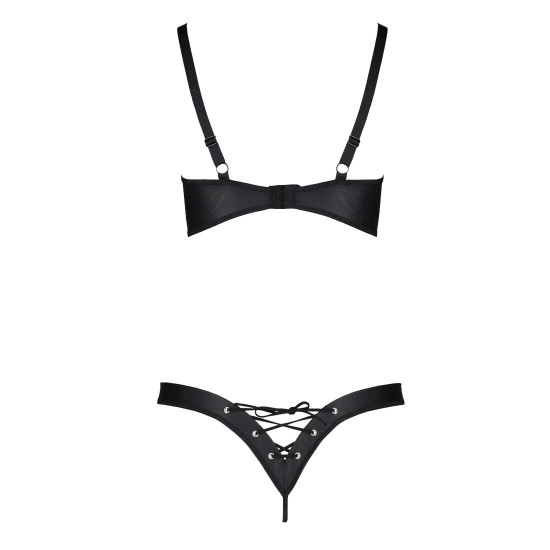 Комплект з екошкіри Passion Celine Bikini 6XL/7XL black, відкритий бра, стрінги зі шнурівкою Комплект з екошкіри Passion Celine Bikini 6XL/7XL black, відкритий бра, стрінги зі шнурівкою