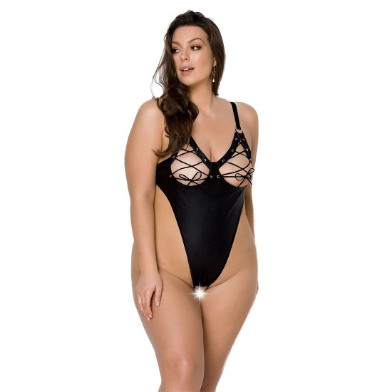 Боді з екошкіри Passion Celine Body 4XL/5XL black, з доступом, відкритий Боді з екошкіри Passion Celine Body 4XL/5XL black, з доступом, відкритий