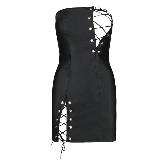 Мінісукня з екошкіри Passion Celine Chemise 6XL/7XL black, шнурівка, трусики в комплекті Мінісукня з екошкіри Passion Celine Chemise 6XL/7XL black, шнурівка, трусики в комплекті