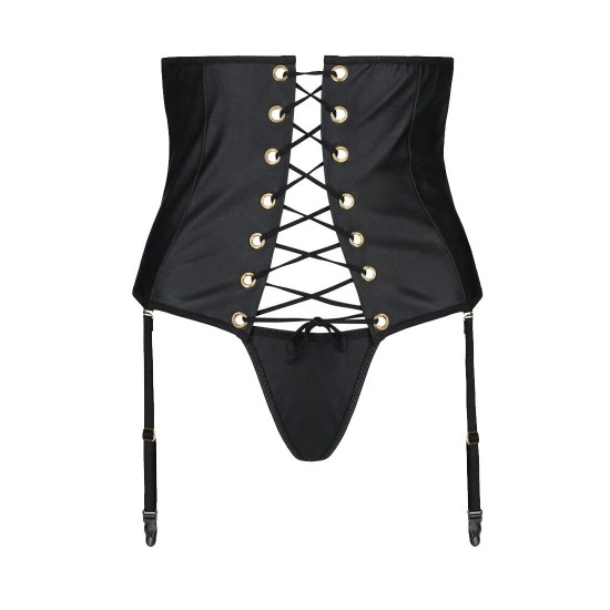 Пояс-корсет з екошкіри Passion Celine Set with Open Bra 4XL/5XL black, шнурівка, пажі, стрінги Пояс-корсет з екошкіри Passion Celine Set with Open Bra 4XL/5XL black, шнурівка, пажі, стрінги