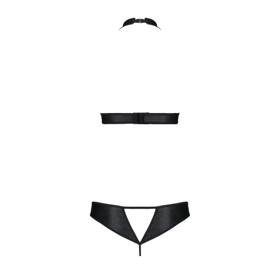 Комплект із екошкіри Passion Malwia Set with Open Bra 4XL/5XL black, топ та трусики з люверсами Комплект із екошкіри Passion Malwia Set with Open Bra 4XL/5XL black, топ та трусики з люверсами
