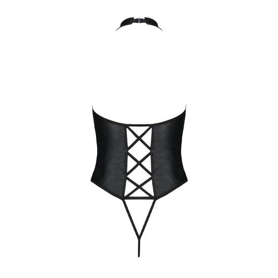 Боді з екошкіри Passion Nancy Body 4XL/5XL black, з імітацією шнурівки та відкритим доступом Боді з екошкіри Passion Nancy Body 4XL/5XL black, з імітацією шнурівки та відкритим доступом