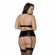 Комплект із екошкіри Passion Nancy Set 6XL/7XL black, імітація шнурівки, топ, пояс для панчіх Комплект із екошкіри Passion Nancy Set 6XL/7XL black, імітація шнурівки, топ, пояс для панчіх