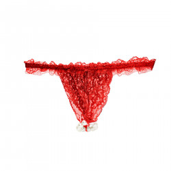 Набір Intt BRAZILIAN PANTY RED: трусики на резинці S-XL з перлинним кільцем + полунична змазка