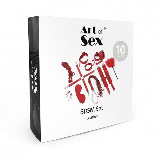 Набір Art of Sex - BDSM Set Leather, 10 предметів, натуральна шкіра, Чорний Набір Art of Sex - BDSM Set Leather, 10 предметів, натуральна шкіра, Чорний