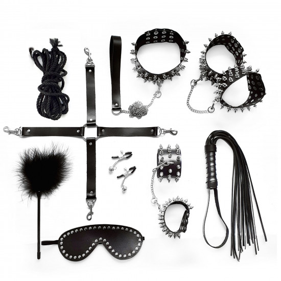 Набір Art of Sex - Spikes BDSM Set Leather, 10 предметів, натуральна шкіра, Чорний Набір Art of Sex - Spikes BDSM Set Leather, 10 предметів, натуральна шкіра, Чорний
