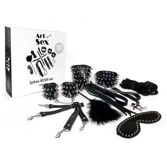 Набір Art of Sex - Spikes BDSM Set Leather, 10 предметів, натуральна шкіра, Чорний Набір Art of Sex - Spikes BDSM Set Leather, 10 предметів, натуральна шкіра, Чорний