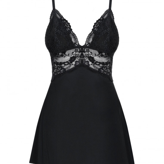 Сатиновий пеньюар із мереживом Obsessive 810-BAB-1 babydoll & thong S/M, чорний, пеньюар, танга Сатиновий пеньюар із мереживом Obsessive 810-BAB-1 babydoll & thong S/M, чорний, пеньюар, танга
