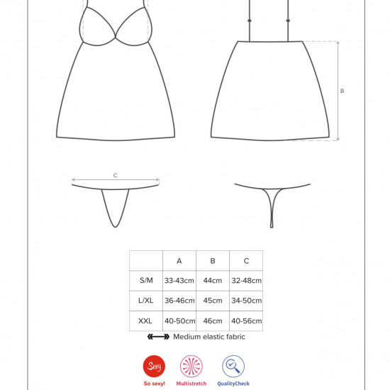 Сатиновий пеньюар з мереживом Obsessive 810-BAB-2 babydoll & thong L/XL, білий, пеньюар, танга Сатиновий пеньюар з мереживом Obsessive 810-BAB-2 babydoll & thong L/XL, білий, пеньюар, танга