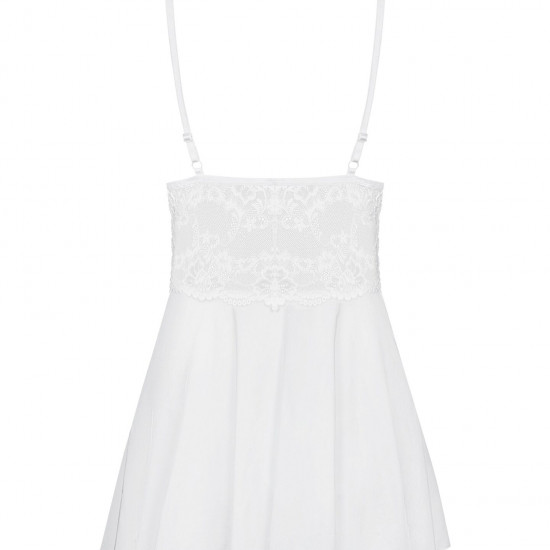 Сатиновий пеньюар з мереживом Obsessive 810-BAB-2 babydoll & thong L/XL, білий, пеньюар, танга Сатиновий пеньюар з мереживом Obsessive 810-BAB-2 babydoll & thong L/XL, білий, пеньюар, танга