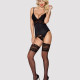 Сатиновий мереживний корсет Obsessive 810-COR-1 babydoll & thong L/XL, чорний, корсет, танга Сатиновий мереживний корсет Obsessive 810-COR-1 babydoll & thong L/XL, чорний, корсет, танга