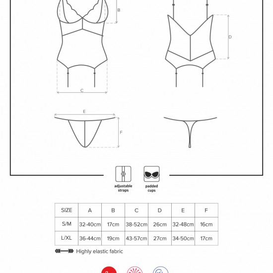 Сатиновий мереживний корсет Obsessive 810-COR-2 babydoll & thong L/XL, білий, корсет, танга Сатиновий мереживний корсет Obsessive 810-COR-2 babydoll & thong L/XL, білий, корсет, танга