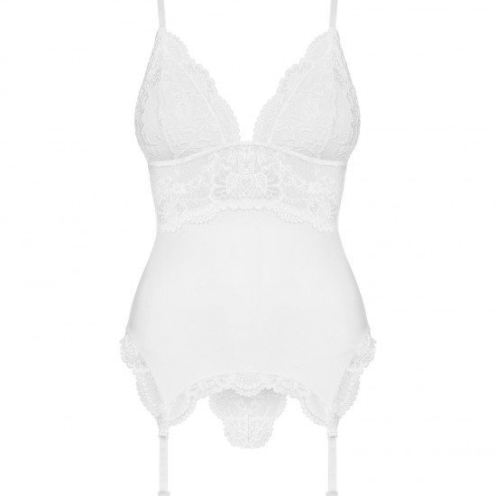Сатиновий мереживний корсет Obsessive 810-COR-2 babydoll & thong L/XL, білий, корсет, танга Сатиновий мереживний корсет Obsessive 810-COR-2 babydoll & thong L/XL, білий, корсет, танга