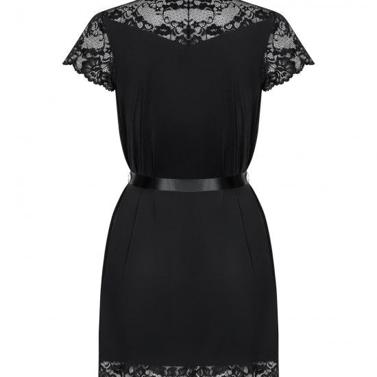Сатиновий відкритий пеньюар на поясі Obsessive 810-PEI–1 peignoir black S/M, чорний Сатиновий відкритий пеньюар на поясі Obsessive 810-PEI–1 peignoir black S/M, чорний