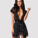 Сатиновий відкритий пеньюар на поясі Obsessive 810-PEI–1 peignoir black L/XL, чорний Сатиновий відкритий пеньюар на поясі Obsessive 810-PEI–1 peignoir black L/XL, чорний