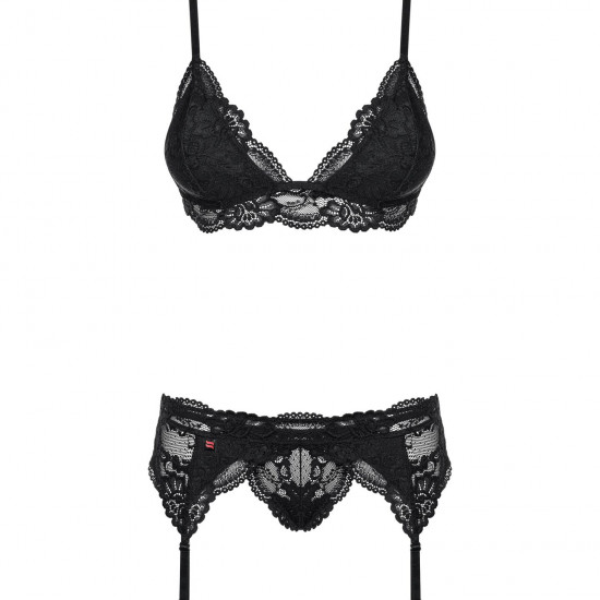 Мереживний комплект білизни Obsessive 810-SEG-1 S/M Black, бюстгальтер, стрінги, пояс для панчіх Мереживний комплект білизни Obsessive 810-SEG-1 S/M Black, бюстгальтер, стрінги, пояс для панчіх