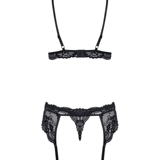 Мереживний комплект білизни Obsessive 810-SEG-1 S/M Black, бюстгальтер, стрінги, пояс для панчіх Мереживний комплект білизни Obsessive 810-SEG-1 S/M Black, бюстгальтер, стрінги, пояс для панчіх