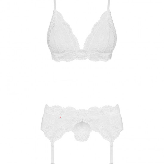 Мереживний комплект білизни Obsessive 810-SEG-1 L/XL White, бюстгальтер, стрінги, пояс для панчіх Мереживний комплект білизни Obsessive 810-SEG-1 L/XL White, бюстгальтер, стрінги, пояс для панчіх