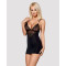 (SALE) Сатиновий комплект для сну з мереживом Obsessive 828-CHE-1 chemise & thong L/XL, чорний, сорочка