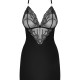 Сатиновий комплект для сну з мереживом Obsessive 828-CHE-1 chemise & thong L/XL, чорний, сорочка, ст Сатиновий комплект для сну з мереживом Obsessive 828-CHE-1 chemise & thong L/XL, чорний, сорочка, ст