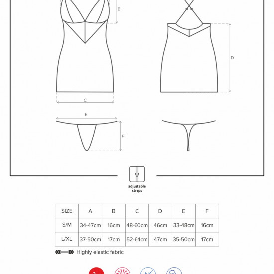 Сатиновий комплект для сну з мереживом Obsessive 828-CHE-1 chemise & thong L/XL, чорний, сорочка, ст Сатиновий комплект для сну з мереживом Obsessive 828-CHE-1 chemise & thong L/XL, чорний, сорочка, ст