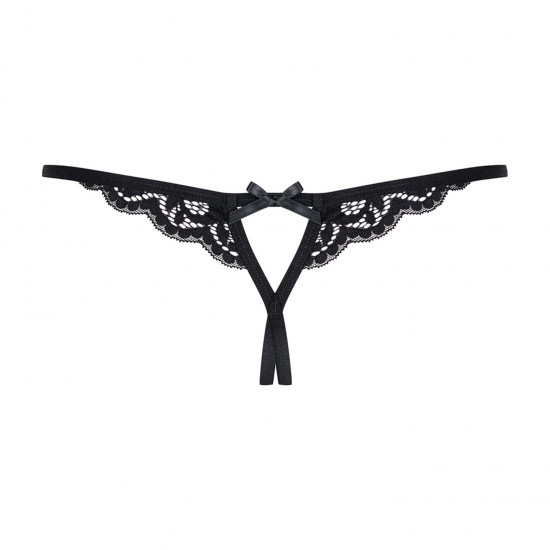 Мереживні танги з двома отворами Obsessive 831-THC-1 crotchless thongL/XL, чорні, бантики Мереживні танги з двома отворами Obsessive 831-THC-1 crotchless thongL/XL, чорні, бантики
