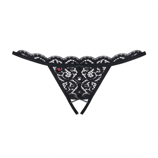 Мереживні танги з двома отворами Obsessive 831-THC-1 crotchless thongL/XL, чорні, бантики Мереживні танги з двома отворами Obsessive 831-THC-1 crotchless thongL/XL, чорні, бантики