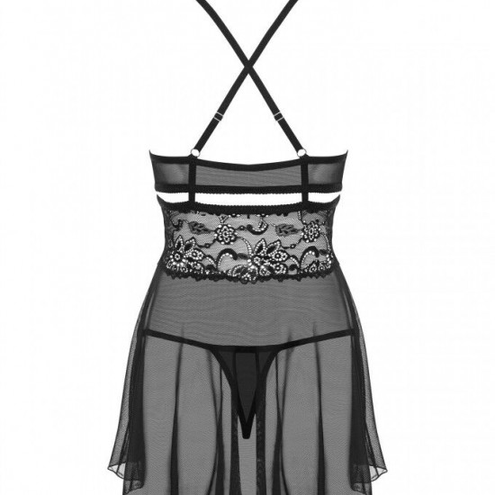 Еротичний мереживний комплект із сіточкою Obsessive 838-BAB-1babydoll & thong black S/M, чорний, пен Еротичний мереживний комплект із сіточкою Obsessive 838-BAB-1babydoll & thong black S/M, чорний, пен