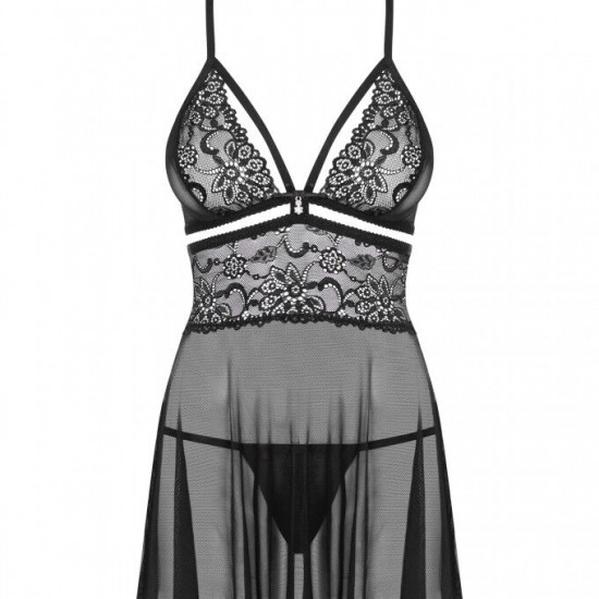 Еротичний мереживний комплект із сіточкою Obsessive 838-BAB-1babydoll & thong black S/M, чорний, пен Еротичний мереживний комплект із сіточкою Obsessive 838-BAB-1babydoll & thong black S/M, чорний, пен