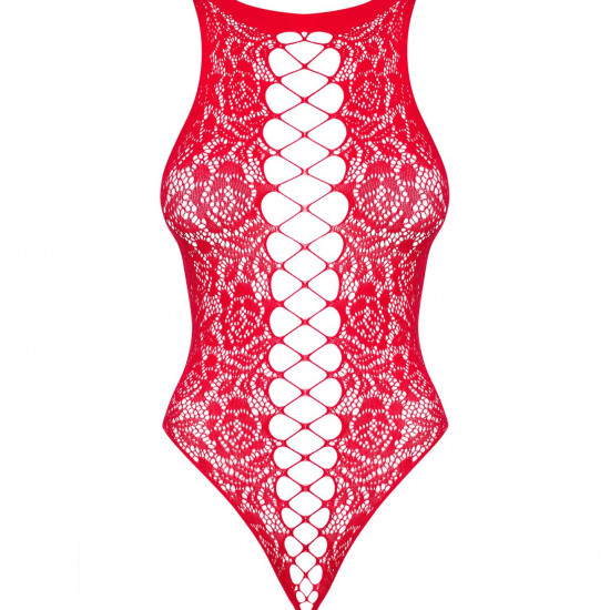 Ажурний бодістокінг із ефектом шнурівки Obsessive B120 teddy red S/M/L, червоний Ажурний бодістокінг із ефектом шнурівки Obsessive B120 teddy red S/M/L, червоний