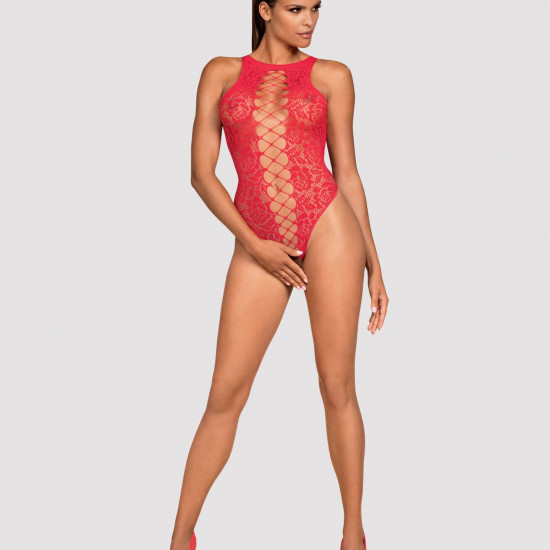 Ажурний бодістокінг із ефектом шнурівки Obsessive B120 teddy red S/M/L, червоний Ажурний бодістокінг із ефектом шнурівки Obsessive B120 teddy red S/M/L, червоний