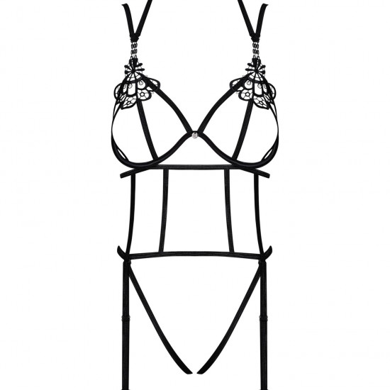 Боді зі стреп із доступом Obsessive Badossa crotchless teddy L/XL, чорний Боді зі стреп із доступом Obsessive Badossa crotchless teddy L/XL, чорний