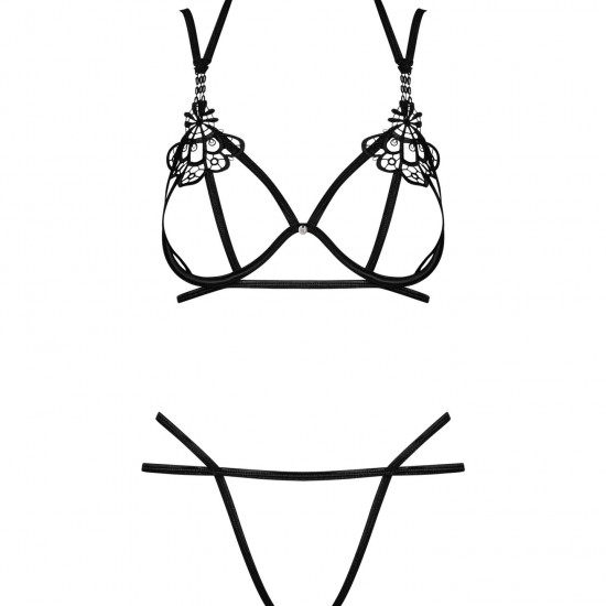 Еротичний комплект зі стреп Obsessive Badossa 2-pcs set S/M, чорний, з доступом, бюстгальтер, стрінг Еротичний комплект зі стреп Obsessive Badossa 2-pcs set S/M, чорний, з доступом, бюстгальтер, стрінг