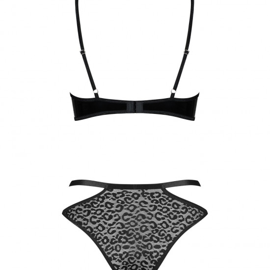 Еротичний комплект під латекс зі стрепами Obsessive Bagirela 2-pcs set S/M, чорний, під леопард, бюс Еротичний комплект під латекс зі стрепами Obsessive Bagirela 2-pcs set S/M, чорний, під леопард, бюс