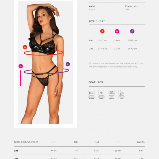 Еротичний комплект під латекс зі стрепами Obsessive Bagirela 2-pcs set S/M, чорний, під леопард, бюс Еротичний комплект під латекс зі стрепами Obsessive Bagirela 2-pcs set S/M, чорний, під леопард, бюс