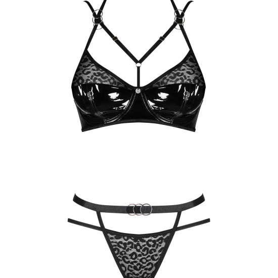 Еротичний комплект під латекс зі стрепами Obsessive Bagirela 2-pcs set S/M, чорний, під леопард, бюс Еротичний комплект під латекс зі стрепами Obsessive Bagirela 2-pcs set S/M, чорний, під леопард, бюс