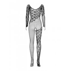 (SALE) Бодістокінг Obsessive Bodystocking F210 S/M/L black, рукава-мітенки, сітка, кольорове мереживо