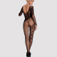 Бодістокінг Obsessive Bodystocking F210 S/M/L black, рукава-мітенки, сітка, кольорове мереживо Бодістокінг Obsessive Bodystocking F210 S/M/L black, рукава-мітенки, сітка, кольорове мереживо