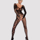 Бодістокінг Obsessive Bodystocking F210 S/M/L black, рукава-мітенки, сітка, кольорове мереживо Бодістокінг Obsessive Bodystocking F210 S/M/L black, рукава-мітенки, сітка, кольорове мереживо