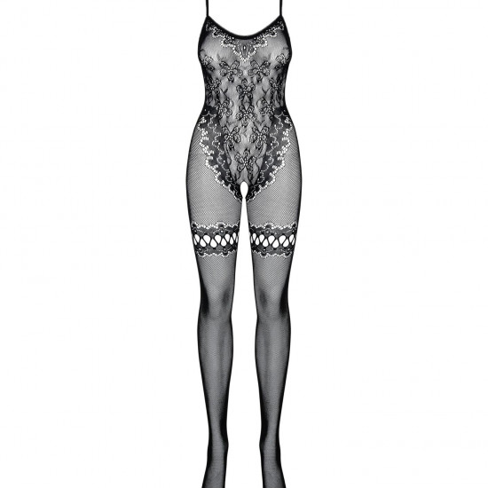 Бодістокінг Obsessive Bodystocking F213 S/M/L, імітація мереживного боді та резинки для панчіх Бодістокінг Obsessive Bodystocking F213 S/M/L, імітація мереживного боді та резинки для панчіх