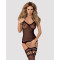 (SALE) Бодістокінг Obsessive Bodystocking F214 black S/M/L, імітація корсета та панчіх на підв’язках