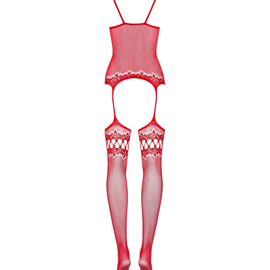 Бодістокінг Obsessive Bodystocking F214 red S/M/L, імітація корсета та панчіх на підв’язках Бодістокінг Obsessive Bodystocking F214 red S/M/L, імітація корсета та панчіх на підв’язках