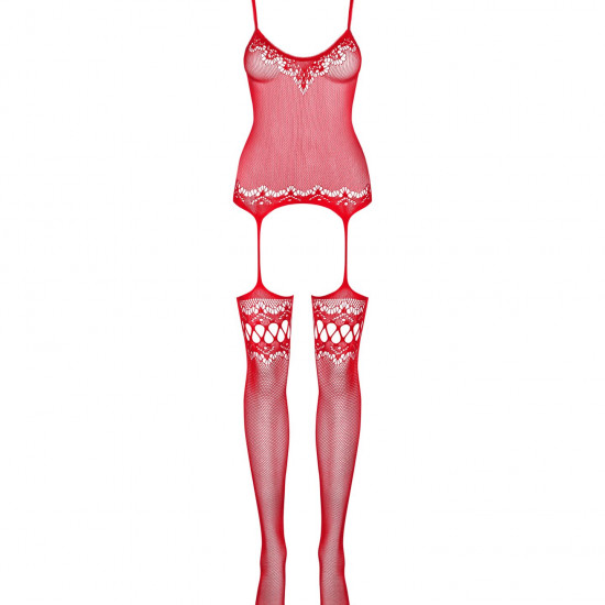 Бодістокінг Obsessive Bodystocking F214 red S/M/L, імітація корсета та панчіх на підв’язках Бодістокінг Obsessive Bodystocking F214 red S/M/L, імітація корсета та панчіх на підв’язках