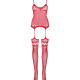 Бодістокінг Obsessive Bodystocking F214 red S/M/L, імітація корсета та панчіх на підв’язках Бодістокінг Obsessive Bodystocking F214 red S/M/L, імітація корсета та панчіх на підв’язках