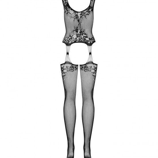 Бодістокінг Obsessive Bodystocking F221 XL/XXL, силуетний квітковий малюнок, імітація панчіх Бодістокінг Obsessive Bodystocking F221 XL/XXL, силуетний квітковий малюнок, імітація панчіх
