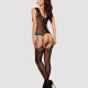 Бодістокінг Obsessive Bodystocking F221 XL/XXL, силуетний квітковий малюнок, імітація панчіх Бодістокінг Obsessive Bodystocking F221 XL/XXL, силуетний квітковий малюнок, імітація панчіх