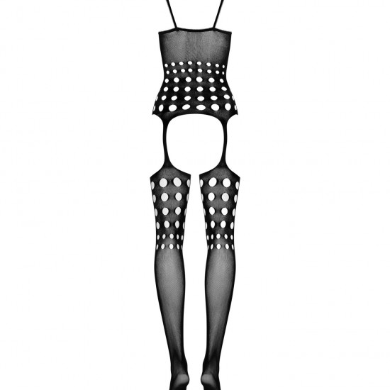 Бодістокінг Obsessive Bodystocking G310 S/M/L, топ, панчохи, підв’язки, круглі вирізи Бодістокінг Obsessive Bodystocking G310 S/M/L, топ, панчохи, підв’язки, круглі вирізи